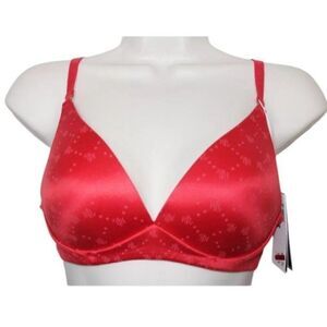 Ralph Lauren Size 36B Lightly Padded Wireless RLL Logo T Shirt Bra Ruby Red NWT
